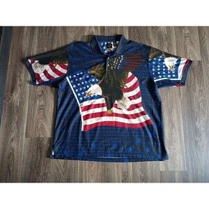 American Flag Eagle Polo T-Shirt Mens XXL USA Constitution Graphic Vintage